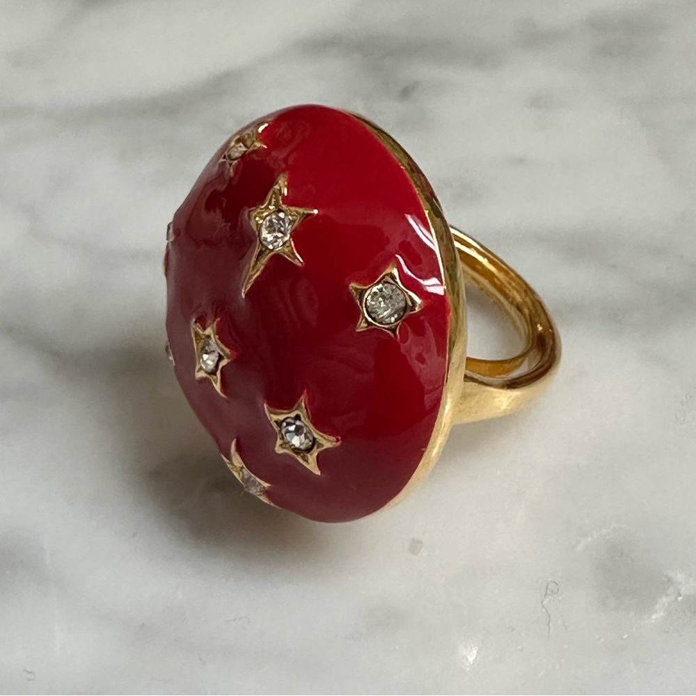 Kenneth Jay Lane Red Crystal Star Costume Ring - Picture 2 of 4